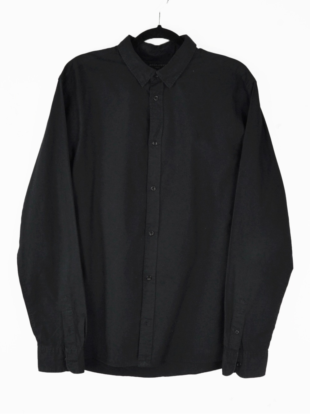 All Saints Riviera Ramskull Classic Long Sleeve Black Cotton Button Down Shirt